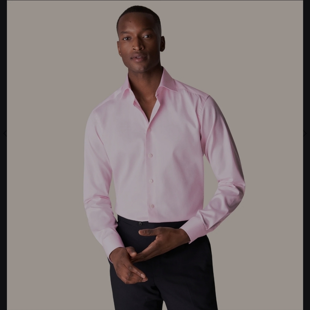 Eton Mens Slim Semi-Twill Contrast Collar Pink Dress Shirt Like New 15 3/4